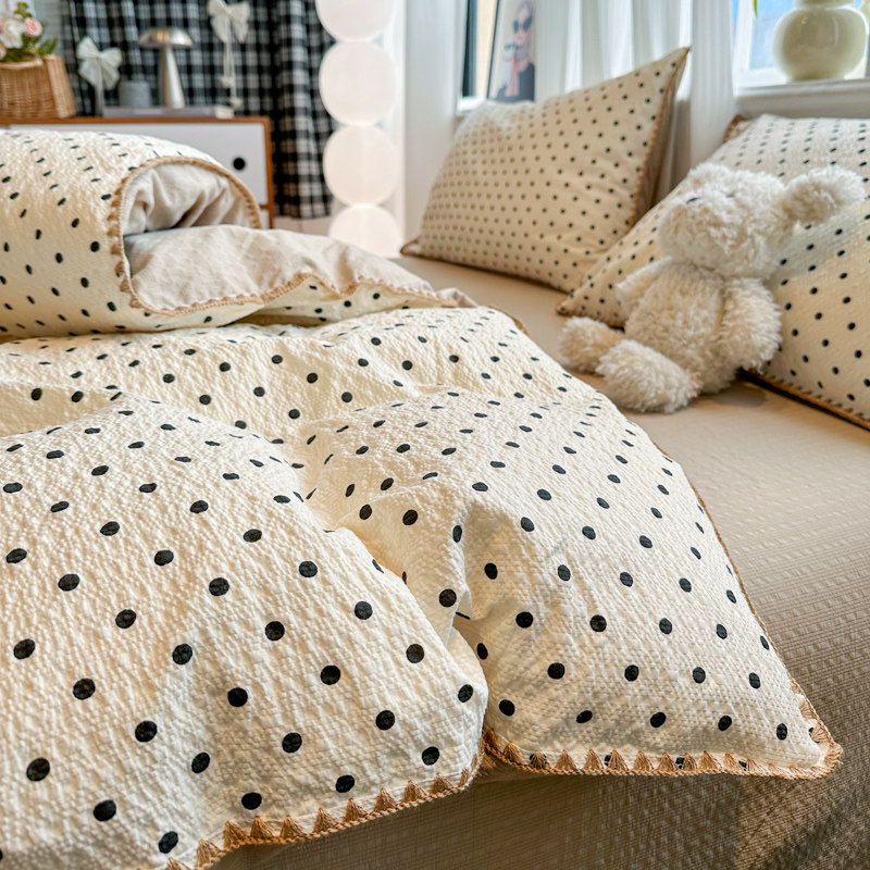 新款ins少女心波点泡芙纱贝壳边被套单件被罩150x200x230三四件套
