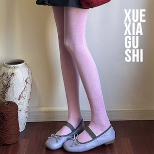 【亮片平纹ins连裤袜】靴下故事 浅春粉红韩版潮打底袜显瘦内搭袜