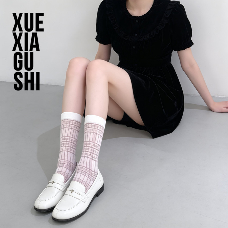 【薄丝高端格子女袜】靴下故事重工薄款显瘦女中筒袜女薄横条袜子