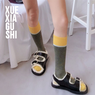 【复古黄绿色小腿袜】