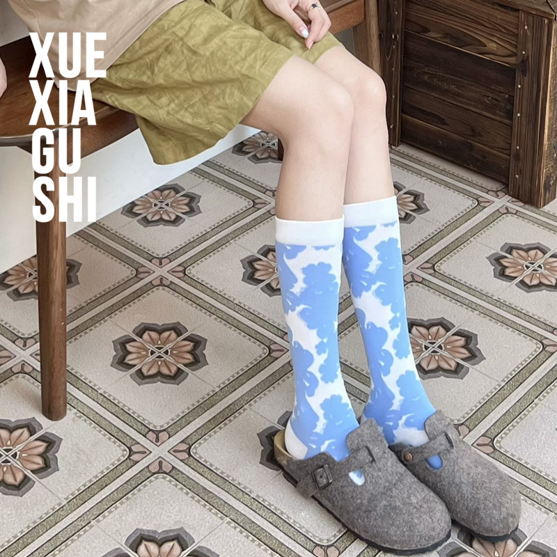 【蓝花显白女小腿袜】