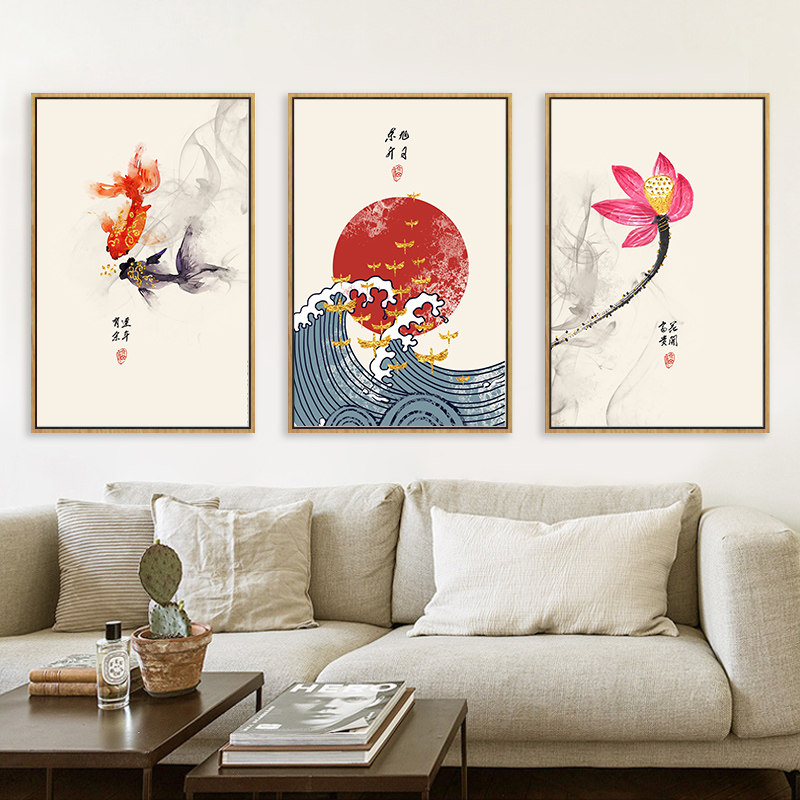 客厅装饰画新中式国画作品壁画挂画背景墙三联中国风促销包邮