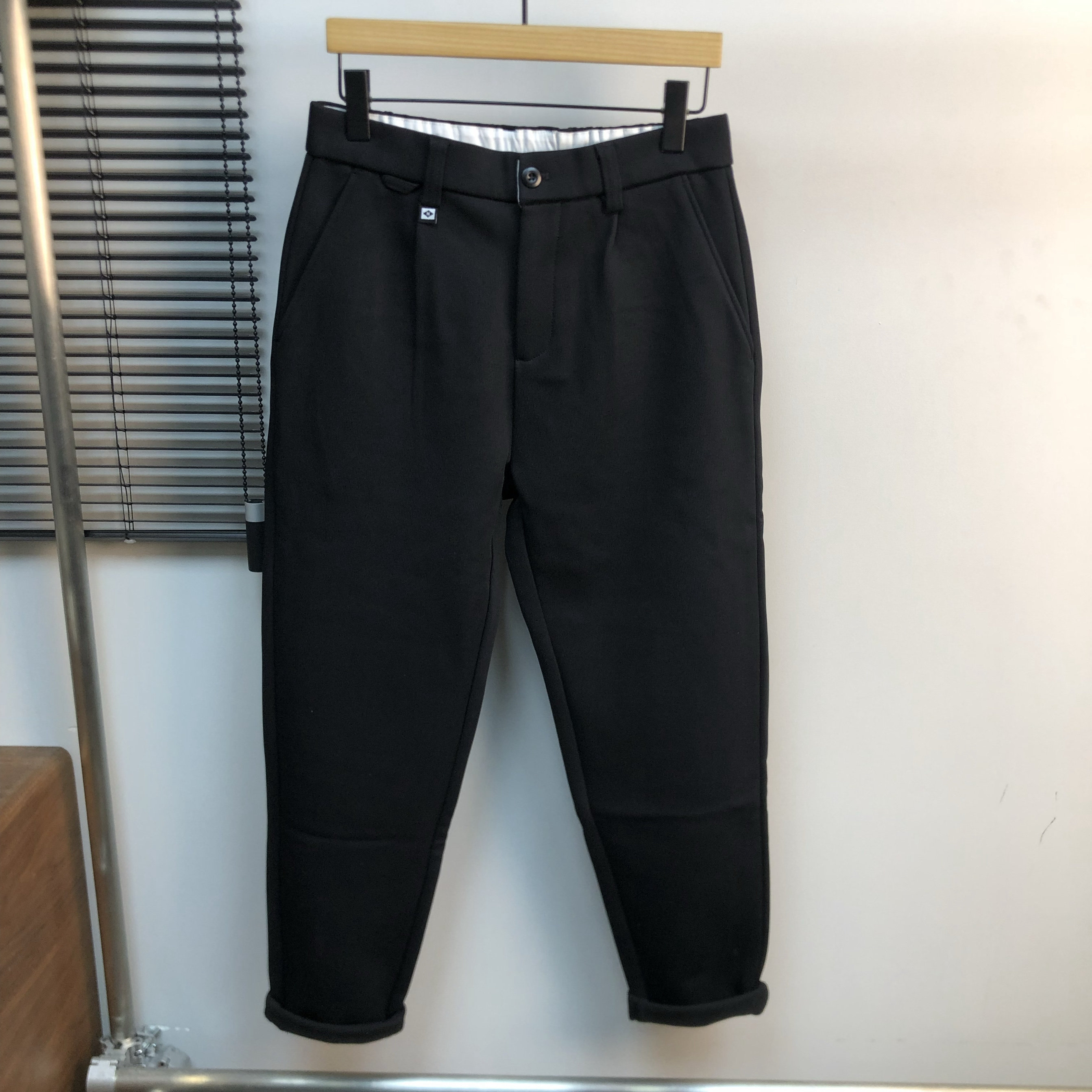 木高冬季加厚磨毛拉绒休闲裤男士斜插袋修身束脚净版时尚青年裤子