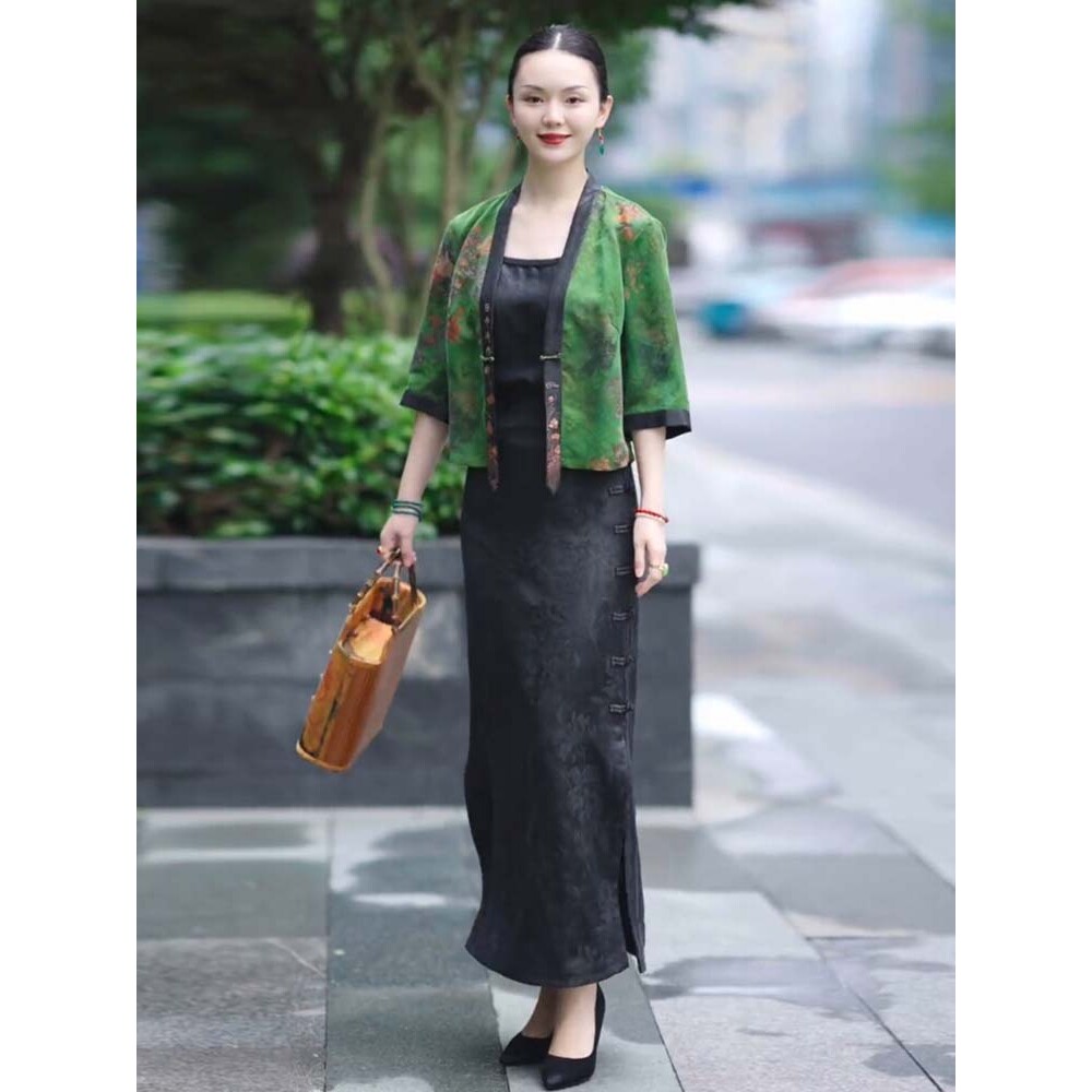 杭州丝绸香云纱桑蚕丝上衣女20时尚套装
