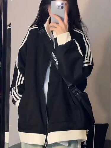 立领三杠拉链宽松防水外套美式