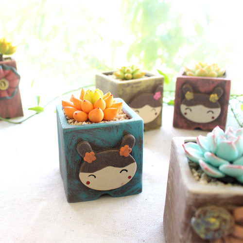 陶瓷卡通风娃娃脸蝴蝶包邮小花盆