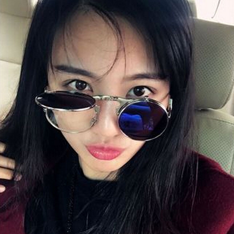 复古圆形可单边翻盖双层太阳镜潮