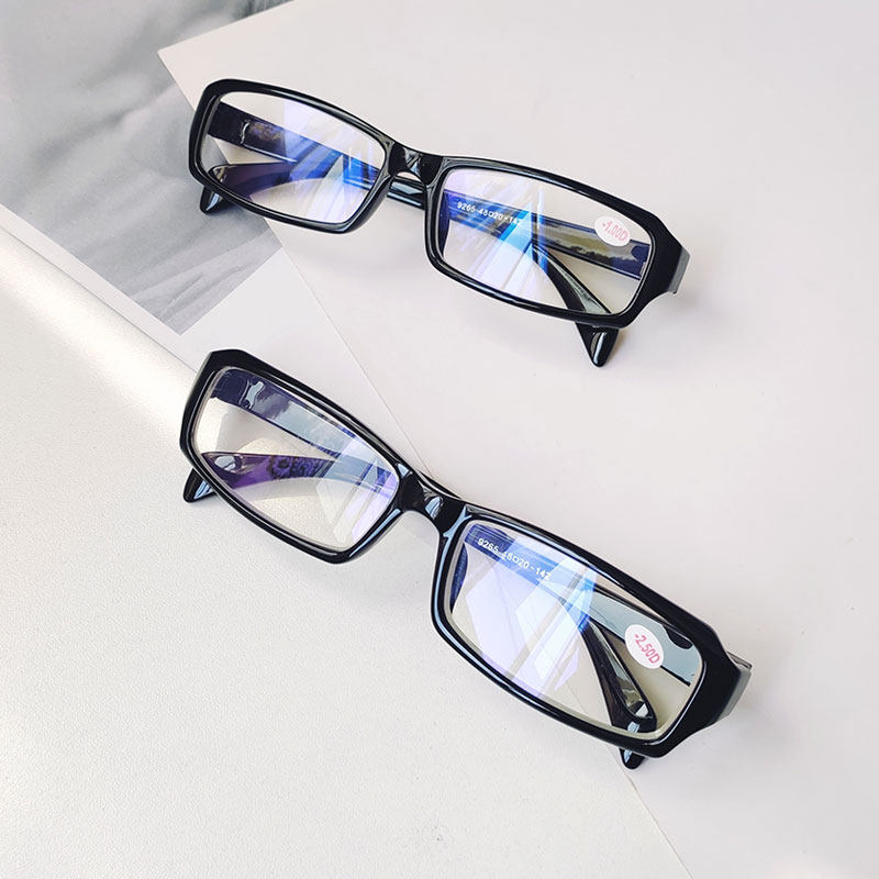 复古黑色长方形窄框眼镜女小脸可配度数100~400度内成品近视镜男