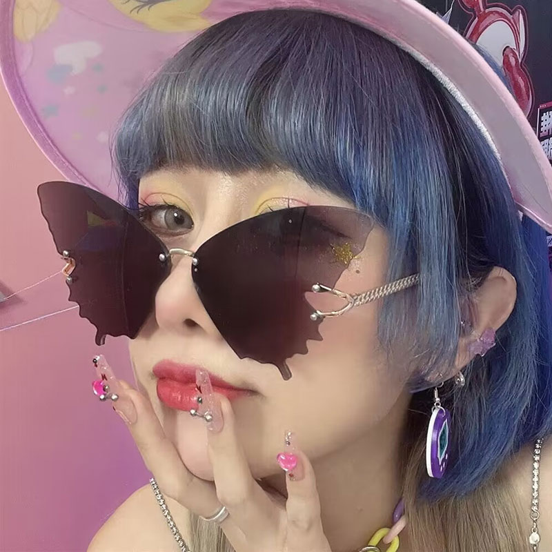 个性蝴蝶形翅膀太阳镜女ins网红时尚大框粉色墨镜潮街拍蹦迪眼镜
