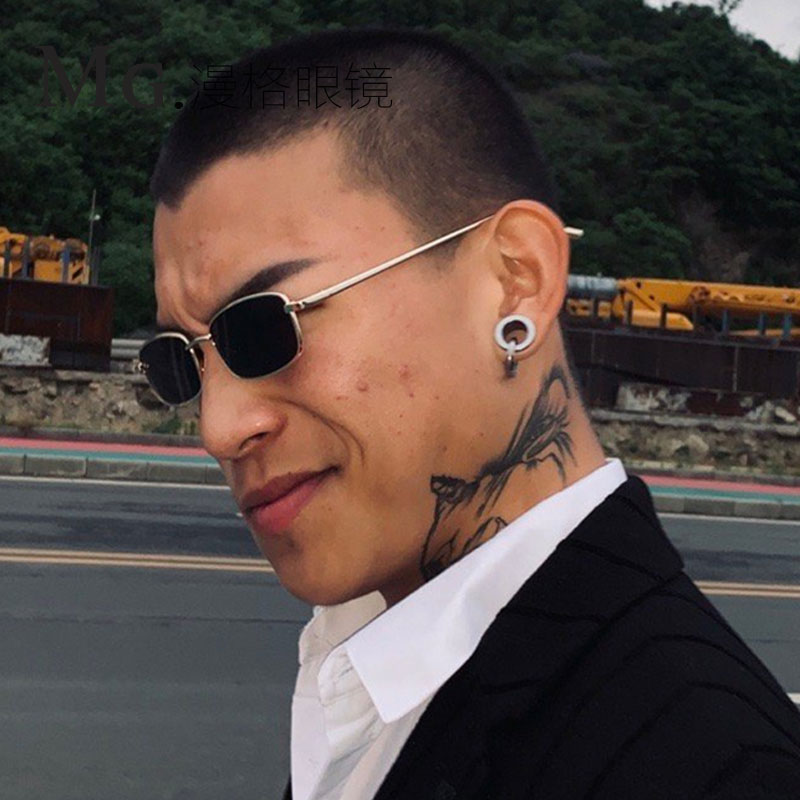 港风墨镜男个性窄框复古太阳眼镜