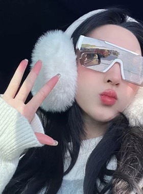 无框方形连体骑行墨镜未来科技感