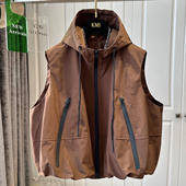 休闲上衣早秋款 运动风连帽抽绳冲锋衣工装 外套女机能马甲叠穿无袖