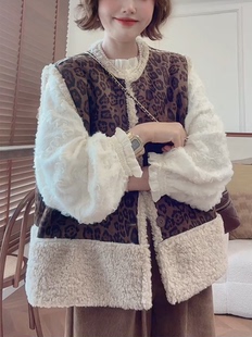外套 毛绒绒皮毛一体坎肩无袖 韩系豹纹羊羔毛毛马甲女秋冬新款 时尚