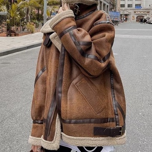 皮毛一体仿羊羔毛外套女2026秋冬新宽松韩版机车服加厚夹克大衣女