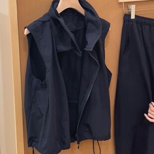 超级推荐 上衣 藏青色花苞立领马甲外套女早春宽松显瘦叠穿无袖