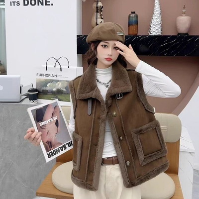 仿羊羔毛马甲女2025秋冬百搭皮毛一体外穿保暖背心坎肩马夹外套
