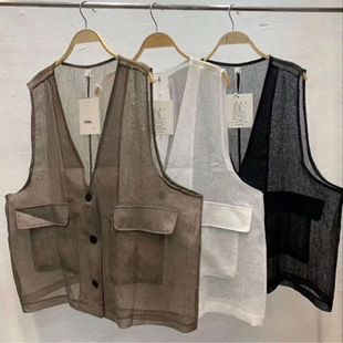 特大码 雪纺大口袋马夹女胖mm宽松百搭上衣ins 200斤欧货设计感夏季