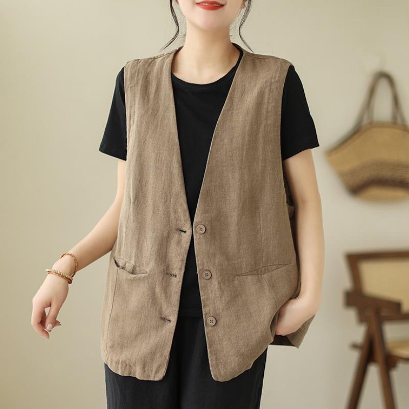 夏天薄款纯色亚麻马甲背心女士约百搭休闲V领坎肩宽松棉麻上衣,女装/女士精品,马夹,淘宝优惠券,粉丝福利购,淘宝优惠卷