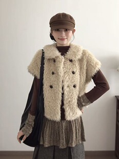 小个子复古马甲上衣羊羔毛外套马夹冬小众设计感毛绒外套少女百搭