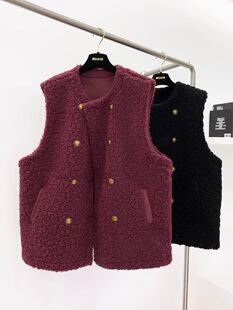 韩版 皮毛一体外穿羊羔绒马夹 羊羔毛马甲女2026秋冬新款