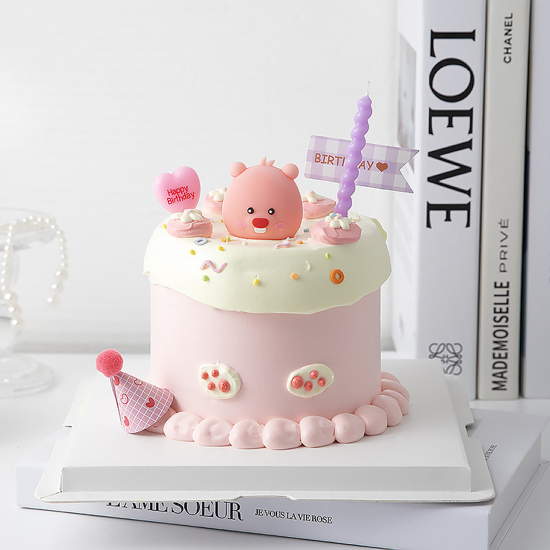 网红loopy露比蛋糕装饰摆件生日帽软胶海狸生日快乐蛋糕装饰插件