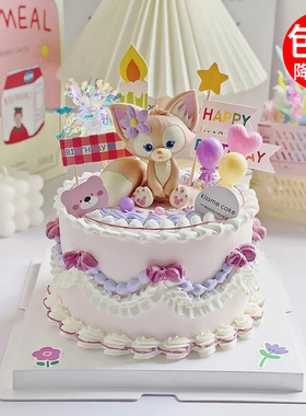 网红粉色卡通狐狸蛋糕装饰摆件川沙妲己女孩生日周岁插件派对配件