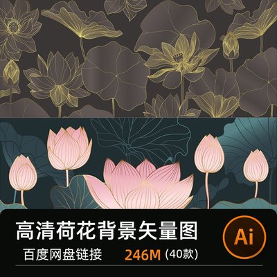 新款矢量AI现代简约新中式抽象荷花背景纹理插画图案包装设计素