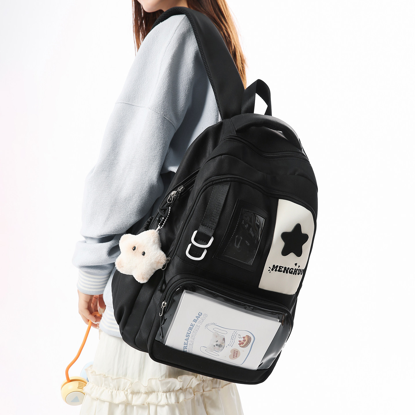 黑色双肩包女学生大容量高颜值校园风通勤书包初中生痛包