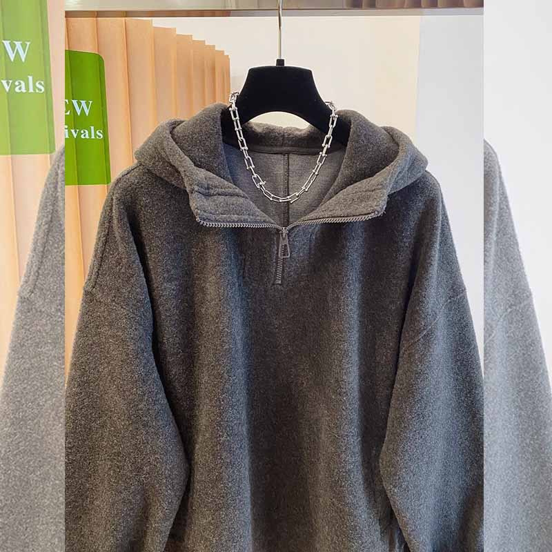 胖妹妹连帽毛呢加绒半拉