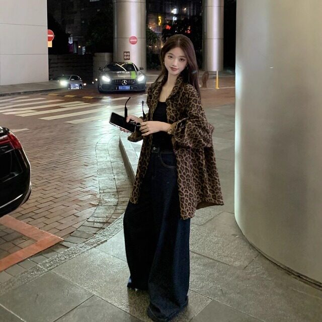 豹纹外套女秋冬高级感宽