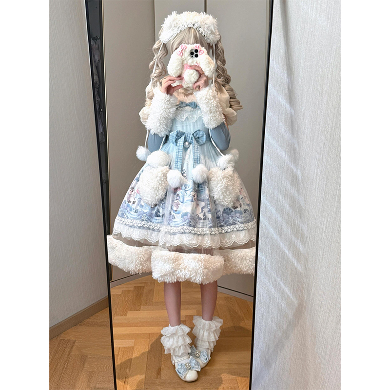 可爱甜美毛绒绒lolita裙jsk连衣裙lolita萌系公主裙冬季洋装日常