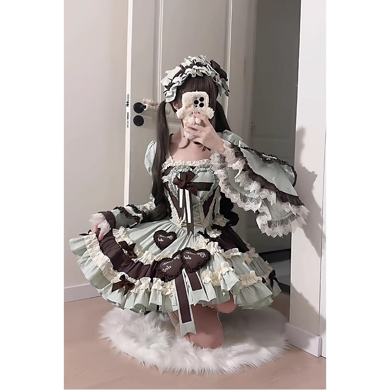 薄荷巧克力可爱少女Lolita裙isk姬袖坎肩洛丽塔生日成人礼公主裙