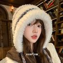 秋冬大头围毛绒绒显脸小帽子女可爱绑带保暖防寒针织帽套头毛线帽