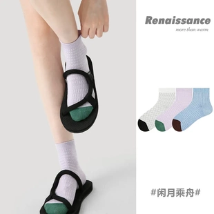 薄款 Renaissance袜子女夏季 透气短袜针织格子日系简约百搭ins女袜