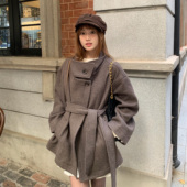腰带收腰厚款 OUT 大衣 25AW 羊驼毛立领毛呢外套女中长款 OCEAN