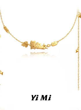YiMi亦米原创轻奢软萌猫猫项链小众金属慵懒风长款毛衣链新款百搭