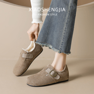 女冬加绒勃肯鞋 毛毛鞋 软底不累脚棉鞋 内增高女鞋 女外穿冬2025新款