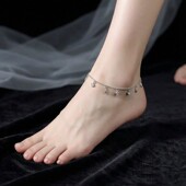 Sweet S999纯银白锆石脚链女甜美气质简约几何小众流苏足链 Girl