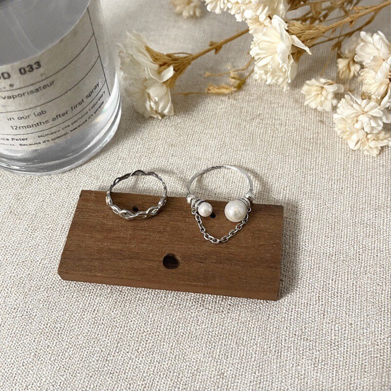 S925纯银珍珠戒指女链条设计简约