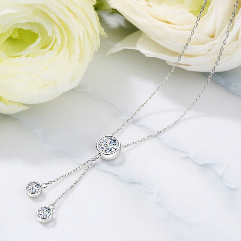 S925纯银莫桑石吊坠流苏链条项链