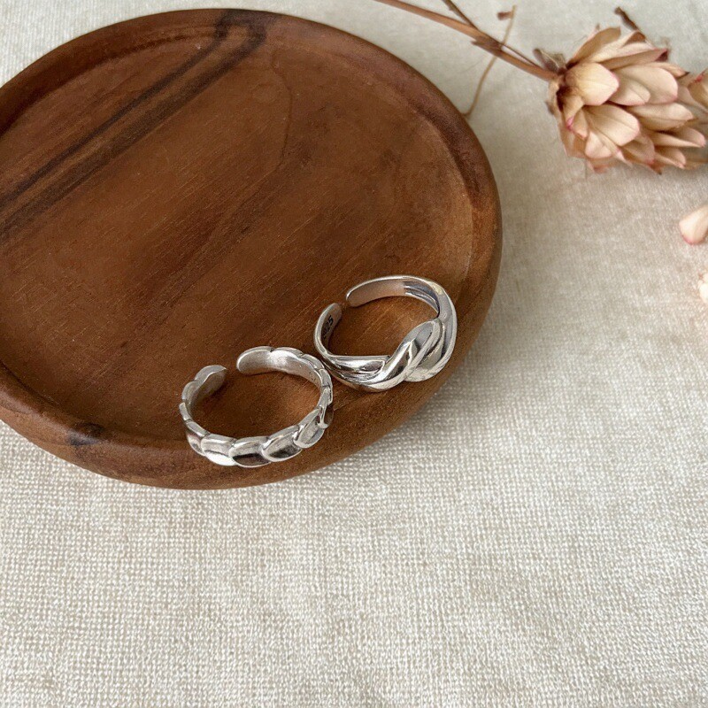 S925纯银开口麻花情侣戒指