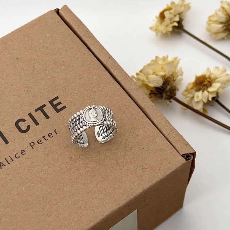 S925纯银甜酷风宽边戒指开口