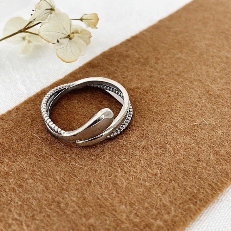 S925银复古蛇形麻花戒指