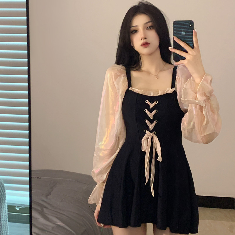 显瘦遮肉裙式平角微胖连体泳衣女