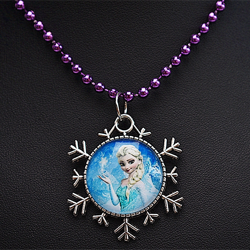冰雪奇缘大雪花项链圆形公主吊坠紫色白色挂坠儿童生日礼物首饰品