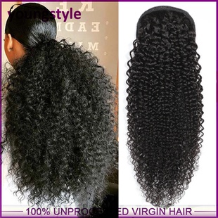 9a Peruvian human Kinky Curly hair Ponytail extension马尾