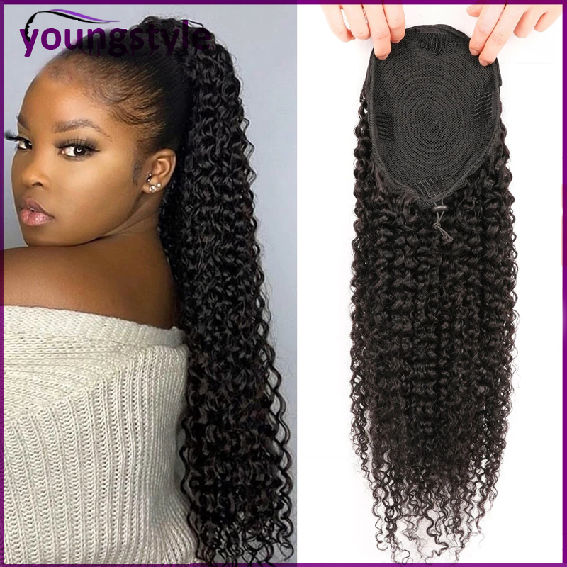 peruvian Kinky Curly Ponytail Human Hair Extension真人发马尾