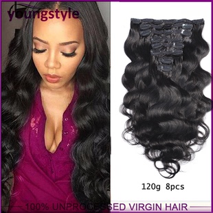 9A body wave Clip in Human Hair Extensions120g卡子发真人发丝