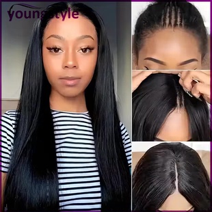 Straight V Part Wig Peruvian Remy Human Hair Glueless Wigs