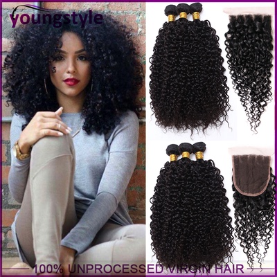 8A Kinky Curly Brazilian Human Hair Bundles With Closures